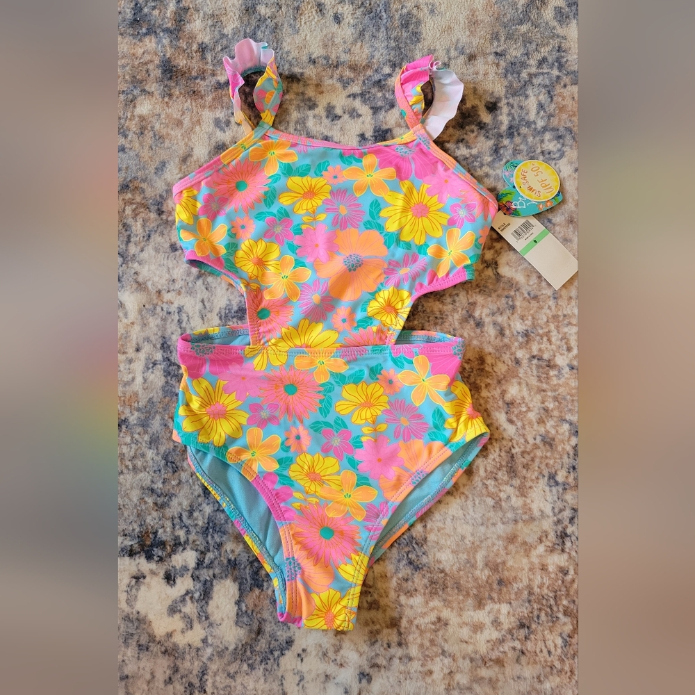 Vibrant Floral Kids One Piece Swimsuit